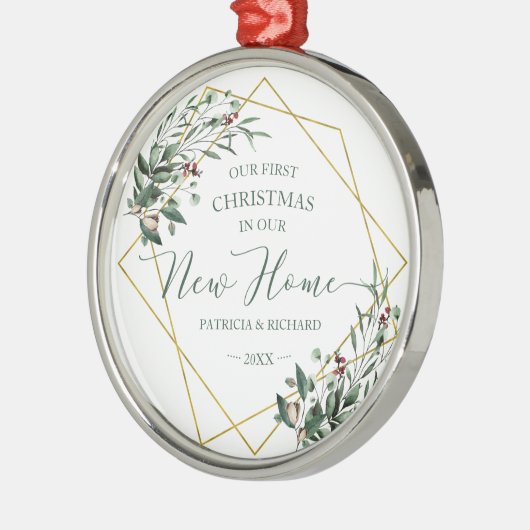 Greenery ons eerste kerstfeest in ons nieuwe huis metalen ornament (Links)