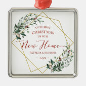 Greenery ons eerste kerstfeest in ons nieuwe huis metalen ornament (Voorkant)