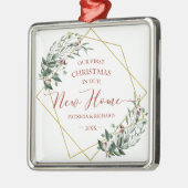 Greenery ons eerste kerstfeest in ons nieuwe huis metalen ornament (Links)