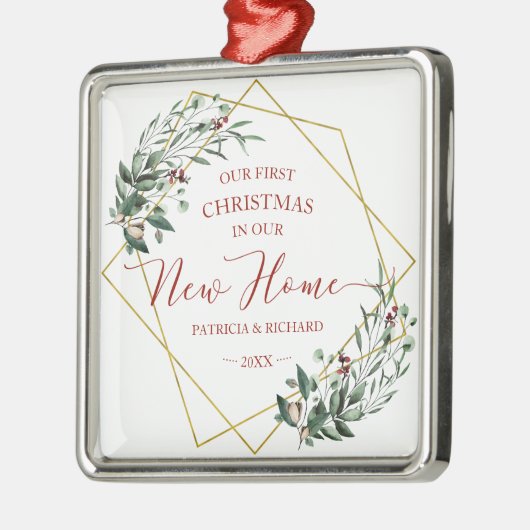 Greenery ons eerste kerstfeest in ons nieuwe huis metalen ornament (Links)