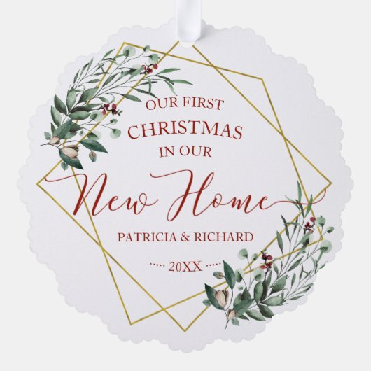 Greenery ons eerste kerstfeest in ons nieuwe huis ornament kaart (Achterkant)