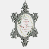 Greenery ons eerste kerstfeest in ons nieuwe huis tin sneeuwvlok ornament (Links)