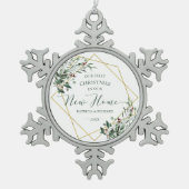 Greenery ons eerste kerstfeest in ons nieuwe huis tin sneeuwvlok ornament (Voorkant)