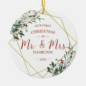 Greenery Onze eerste kerst als meneer en mevrouw Keramisch Ornament (Voorkant)