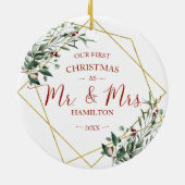 Greenery Onze eerste kerst als meneer en mevrouw Keramisch Ornament (Achterkant)