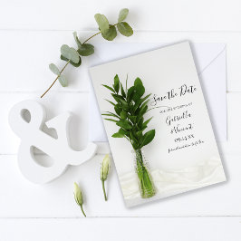Greenery op White Wedding Save the Date