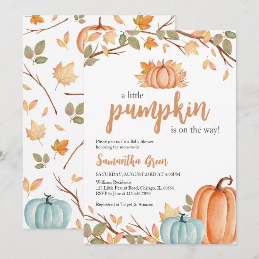 Greenery Oranje pompoen Baby shower Kaart (Voorkant / Achterkant)