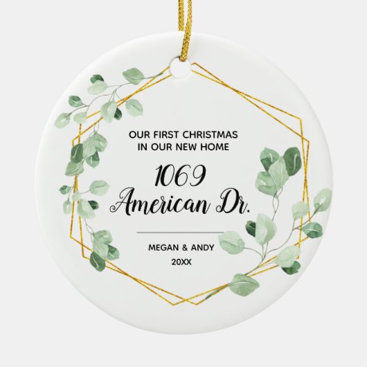 Greenery Our First Kerstmis in ons nieuwe huis Keramisch Ornament (Voorkant)