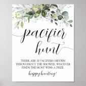 Greenery Pacifier Hunt Baby shower Game Sign Poster (Voorkant)