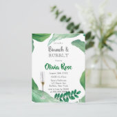 Greenery Paint Leaves Brunch & Bubble Invitation Kaart (Staand voorkant)