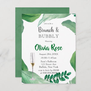 Greenery Paint Leaves Brunch & Bubble Invitation Kaart