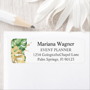 Greenery Palm Leaves Gold op White Business Etiket