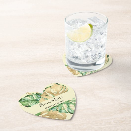 Greenery Palm Leaves Gold Yellow Tropical Kartonnen Onderzetters (Insitu)