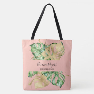 Greenery Palm Leaves Peach Gold Tropical Tote Bag