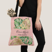 Greenery Palm Leaves Peach Gold Tropical Tote Bag (Dichtbij)