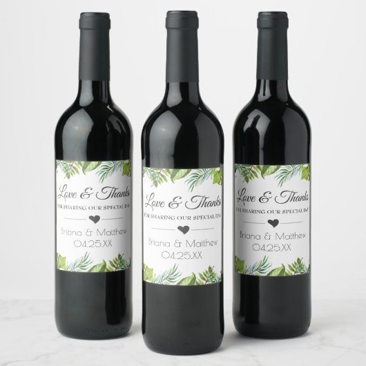 Greenery Palm Wedding Wine Label Favors Wijn Etiket (Flessen)