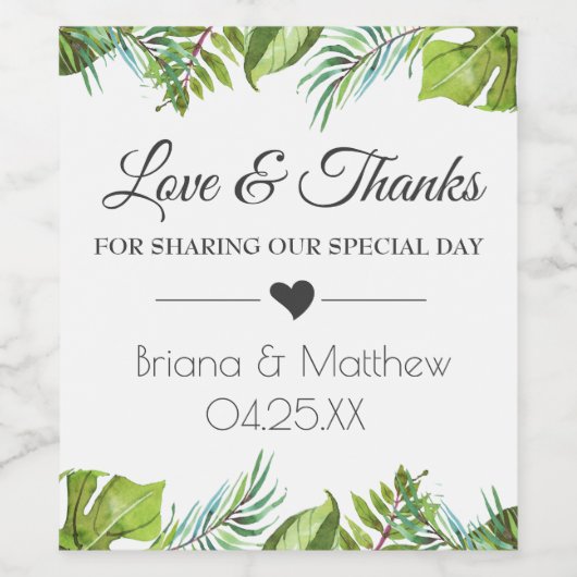Greenery Palm Wedding Wine Label Favors Wijn Etiket (Enkel label)