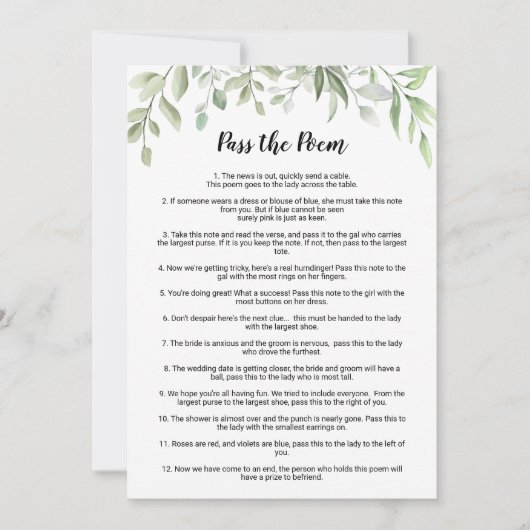 Greenery Pass het gedicht Vrijgezellenfeest spel Kaart (Voorkant)