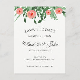 Greenery Peach Flowers Weddenschap behalve de data Aankondigingskaart