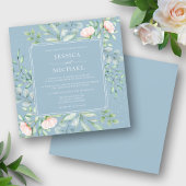 Greenery Peach Rozen Dusty Blue Square Wedding Kaart