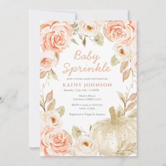 Greenery Peach White Pumpkin Baby Sprinkle Kaart (Voorkant)