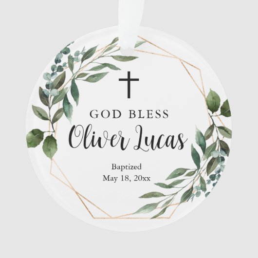 Greenery Personalized Baptism Acrylornament Ornament (voorkant)