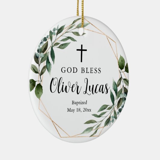 Greenery Personalized Baptism Ceramic Ornament (Rechts)