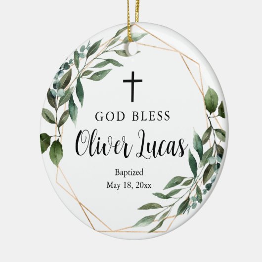Greenery Personalized Baptism Ceramic Ornament (Links)
