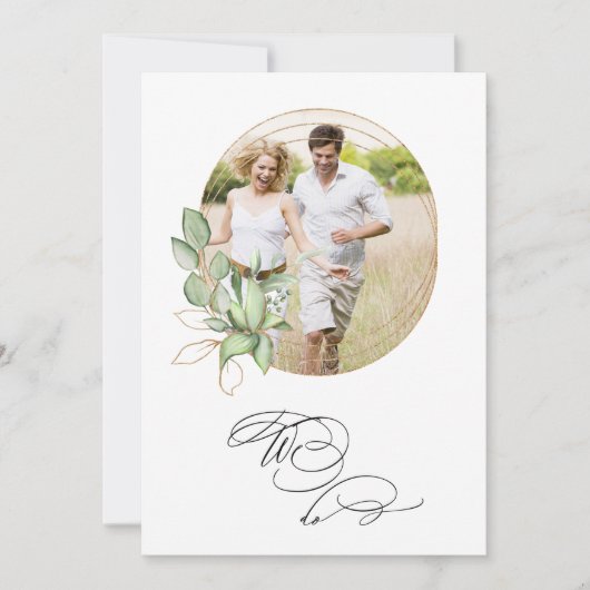 *~* Greenery PHOTO AR6 RSVP + QR Wedding Invitati Kaart (Voorkant)