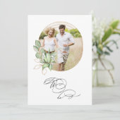 *~* Greenery PHOTO AR6 RSVP + QR Wedding Invitati Kaart (Staand voorkant)