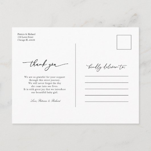 Greenery Photo Birth Announement & Bedankt Post Briefkaart (Achterkant)