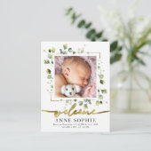 Greenery Photo Birth Announement & Bedankt Post Briefkaart (Staand voorkant)