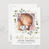Greenery Photo Birth Announement & Bedankt Post Briefkaart (Voorkant / Achterkant)