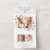 Greenery Photo Birth Announge & Bedankt voor je ka All In One Uitnodiging (Binnen)