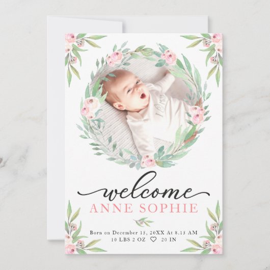 Greenery Photo Birth Announge & Bedankt voor je ka Feestdagenkaart (Voorkant)