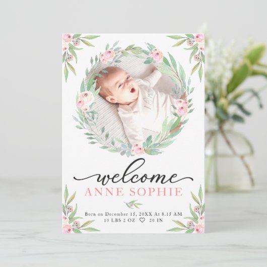 Greenery Photo Birth Announge & Bedankt voor je ka Feestdagenkaart (Staand voorkant)