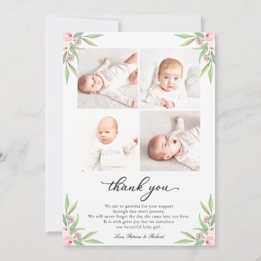 Greenery Photo Birth Announge & Bedankt voor je ka Feestdagenkaart (Achterkant)