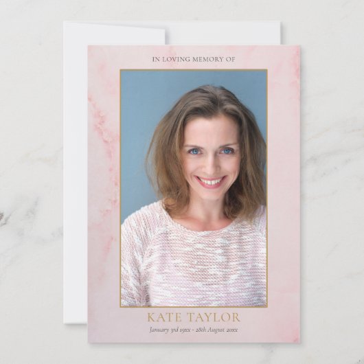 Greenery Photo Celebration of Life Funeral Pink Kaart (Achterkant)