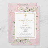 Greenery Photo Celebration of Life Funeral Pink Kaart (Voorkant / Achterkant)