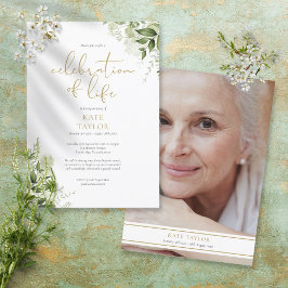 Greenery Photo Funeral Celebration of Life Kaart
