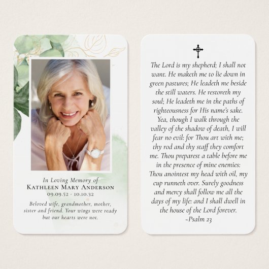 Greenery Photo Memorial Prayer Kaart (Voorkant /achterkant)