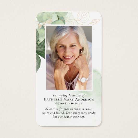 Greenery Photo Memorial Prayer Kaart (Voorkant)