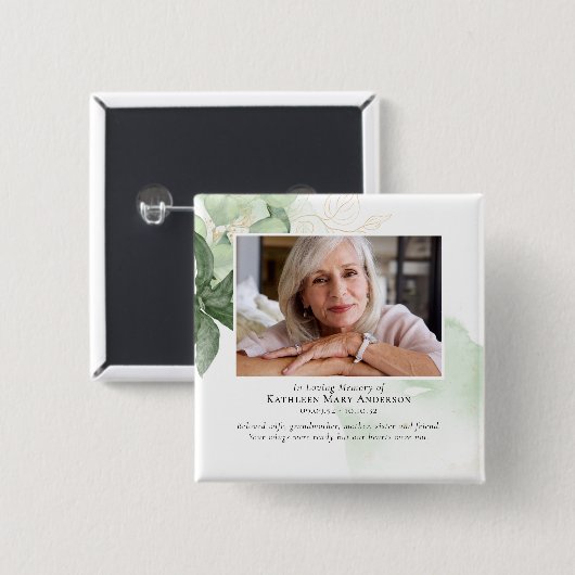 Greenery Photo Memorial Tribute Keepomwille Vierkante Button 5,1 Cm (Voorkant /achterkant)