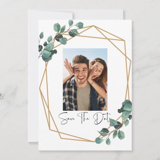 Greenery Photo Save The Date Invitation Kaart (Voorkant)