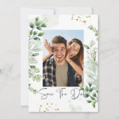 Greenery Photo Save The Date Invitation Kaart (Voorkant)