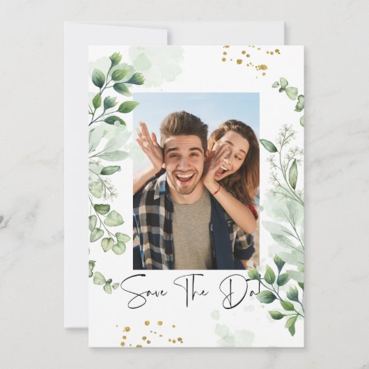 Greenery Photo Save The Date Invitation Kaart (Voorkant)