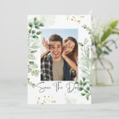 Greenery Photo Save The Date Invitation Kaart (Staand voorkant)