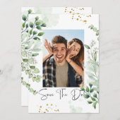 Greenery Photo Save The Date Invitation Kaart (Voorkant / Achterkant)