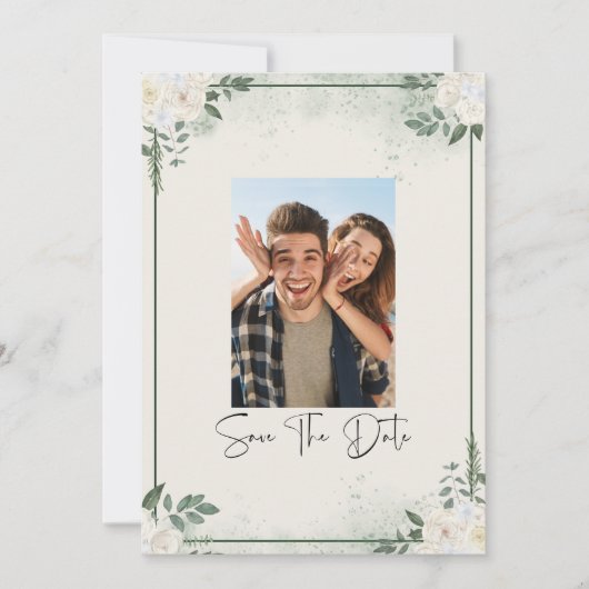 Greenery Photo Save The Date Invitation Kaart (Voorkant)
