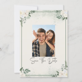 Greenery Photo Save The Date Invitation Kaart